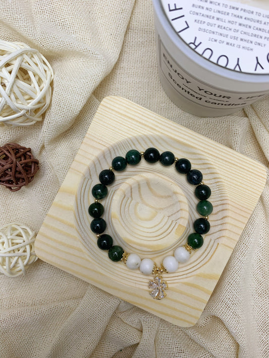 #B03 Moss Agate Flower Bracelet